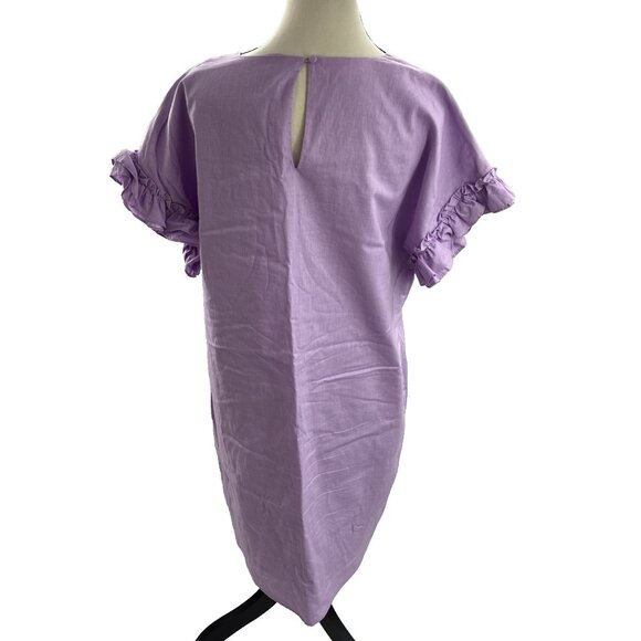 Cremieux Womens Size M Dress Purple Linen Ruffle Sleeve V Neck Casual Summer - Picture 5 of 7